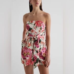 Express Women’s Satin Floral Tie Waist Romper